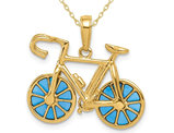 14K Yellow Gold Blue Enameled Bicycle Charm Pendant Necklace with Chain